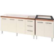 Balcao Pia 160cm e Cooktop 4 Bocas Savana Off White Mobbs