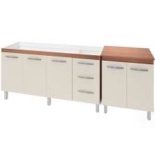 Balcao Pia 160cm e Multiuso 2 Portas 70cm Savana Off White Mobbs