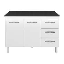 Kit Balcão Cozinha Gabinete Bianca 118 cm Branco com Tampo Tampão 120 cm Bianca Preto 
