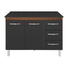 Kit Balcão Cozinha Gabinete Bianca 118 cm Savana Frente Preta com Tampo Tampão 120 cm Bianca Preto 