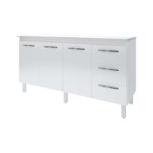 Kit Balcão Cozinha Gabinete Emily 157 cm Branco com Tampo Tampão 160 cm Emily Branco 