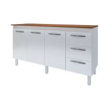 Kit Balcão Cozinha Gabinete Emily 157 cm Branco com Tampo Tampão 160 cm Emily Savana 