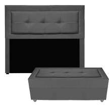 Kit Cabeceira Para Cama Box Casal Moblis Móveis Agnes 140 cm com Calçadeira Baú Agnes Casal 140 cm Cinza 