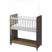 Mini Berço Compacto Portátil Para Bebê com Grade Movel Rodízio Colchão Suporte Mosquiteiro e Prateleira Savana Branco 