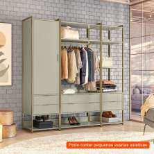 [OUTLET] Guarda-Roupa Closet Industrial Mital 1 PT 6 GV Off White e Dourado