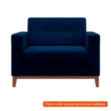 [OUTLET] Poltrona Living Pés e Base em Madeira Linho Cotton Azul Marinho