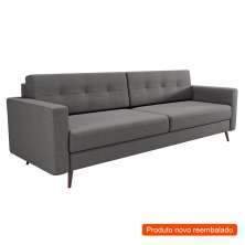 [OUTLET] Sofá 3 Lugares Living Pé Palito Linho Cotton Cinza 210 cm