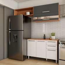 Balcão de Cozinha com Tampo Gialla 3 Portas 2 Gavetas Marrom e Branco