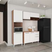 Balcão de Cozinha com Tampo Verdot 3 Portas 2 Gavetas Marrom e Branco