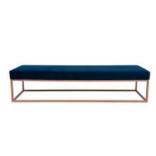 Banco 2 Lugares Giulia Veludo Azul e Dourado 160 cm