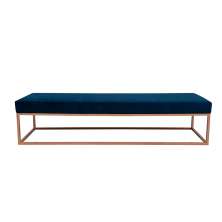 Banco 3 Lugares Giulia Veludo Azul e Dourado 180 cm