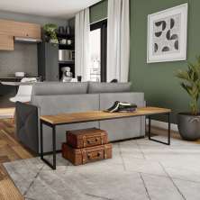 Banco de Jantar Industrial 2 Lugares Charleston Carvalho e Preto 150 cm