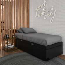 Base para Cama Box Solteiro Mabel com Baú (45x88x188) Preta