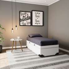 Base para Cama Box Solteiro Maci com Baú (45x88x188) Branca