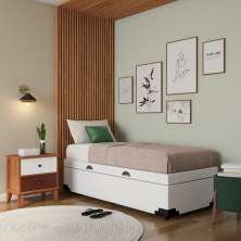Base para Cama Box Solteiro Madeleine com Baú (45x88x188) Branca