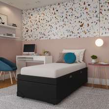 Base para Cama Box Solteiro Madeleine com Baú (45x88x188) Preta