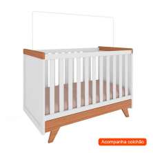 Berço Minicama Retrô com Colchão Baby D18 (10x70x130) Branco e Carvalho