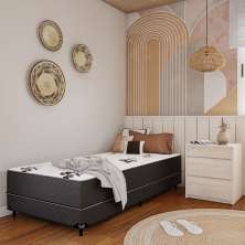 Cama Box Solteiro Conjugada Milão D28 Ortopédico Floral e Preta