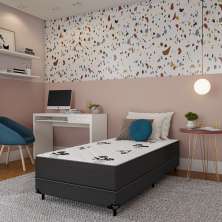 Cama Box Solteiro Conjugada Turim D28 Ortopédico Floral e Preta