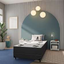 Cama Box Solteiro Conjugada Verona D28 Ortopédico Floral e Preta