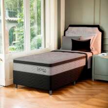 Cama Box com Colchão Solteiro Vicente Molas Ensacadas (22x88x188) Branco e Cinza