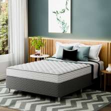 Cama Box com Colchão Viúva Howie Espuma D28 (17x128x188) Branco e Cinza