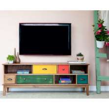 Colors TV stand With 5 Drawers Honey Varnish and mixed color stain - for up to 55" TV