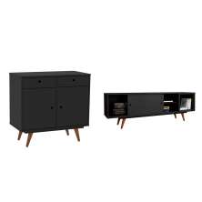 Conjunto Rack com Buffet Retrô Goslar Preto