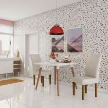 Conjunto com 2 Cadeiras Guareí Veludo Imbuia e Creme