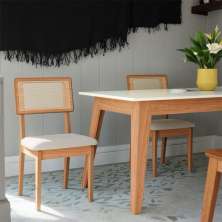 Conjunto com 2 Cadeiras Sora Algodão Cesare Claro e Freijó