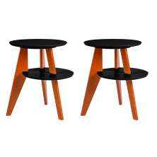 Conjunto com 2 Mesas Laterais Redondas Gravity Preto e Mel