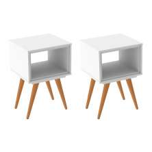 Conjunto com 2 Mesas Laterais Retangulares Retrô Branco