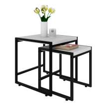 Conjunto com 2 Mesas Laterais Wooden Branca e Preto