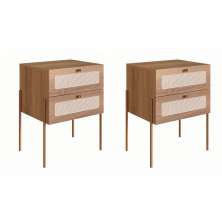 Conjunto com 2 Mesas de Cabeceira Oslo 4 Gavetas Hanover e Dourado