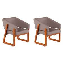 Conjunto com 2 Poltronas Air Linho Cinza e Amêndoa