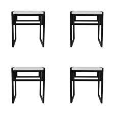 Conjunto com 4 Bancos Wooden Branco e Preto
