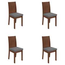 Conjunto com 4 Cadeiras Athenas Linho Cinza e Imbuia Clean