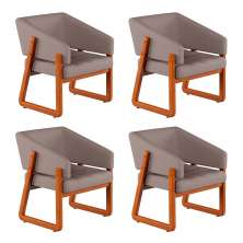 Conjunto com 4 Poltronas Air Linho Cinza e Amêndoa