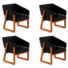 Conjunto com 4 Poltronas Air Veludo Preto e Amêndoa