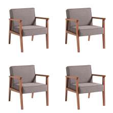 Conjunto com 4 Poltronas Júlia Natural e Cinza