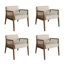 Conjunto com 4 Poltronas Lara Bege e Nogueira