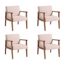 Conjunto com 4 Poltronas New Julia Bege e Nogueira