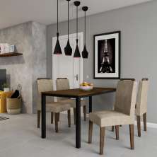 Conjunto com 6 Cadeiras Corinto Suede Amassado Castor e Chocolate