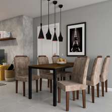 Conjunto com 6 Cadeiras Delos Suede Animalle Castor e Chocolate