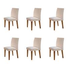 Conjunto com 6 Cadeiras Grecia Veludo Imbuia e Creme
