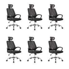 Conjunto com 6 Cadeiras de Escritório Diretor Giratórias Light Preto