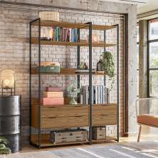 Conjunto de Módulos Estante para Livros Industrial Mital 4 Gavetas Conhaque e Preto 143 cm