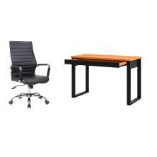 Conjunto de Mesa Anah 1 GV Freijó com Cadeira de Escritório Diretor Giratória Cleaner Preta