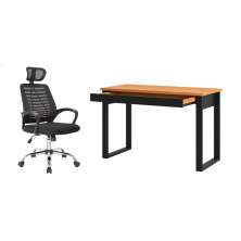 Conjunto de Mesa Anah 1 GV Freijó com Cadeira de Escritório Diretor Giratória Light Preta