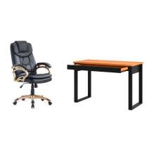 Conjunto de Mesa Anah 1 GV Freijó com Cadeira de Escritório Presidente Giratória com Relax Clark Preta e Dourada